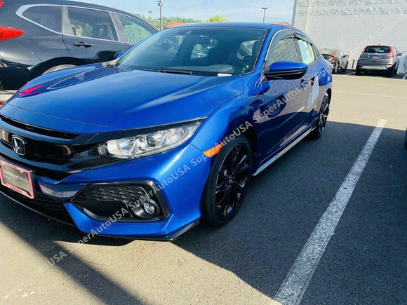 Fit 2017-2021 Honda Civic Hatchback Mugen Style Clip-On Chrome Trim Vent Window Visors Rain Sun Wind Guards Shade Deflectors