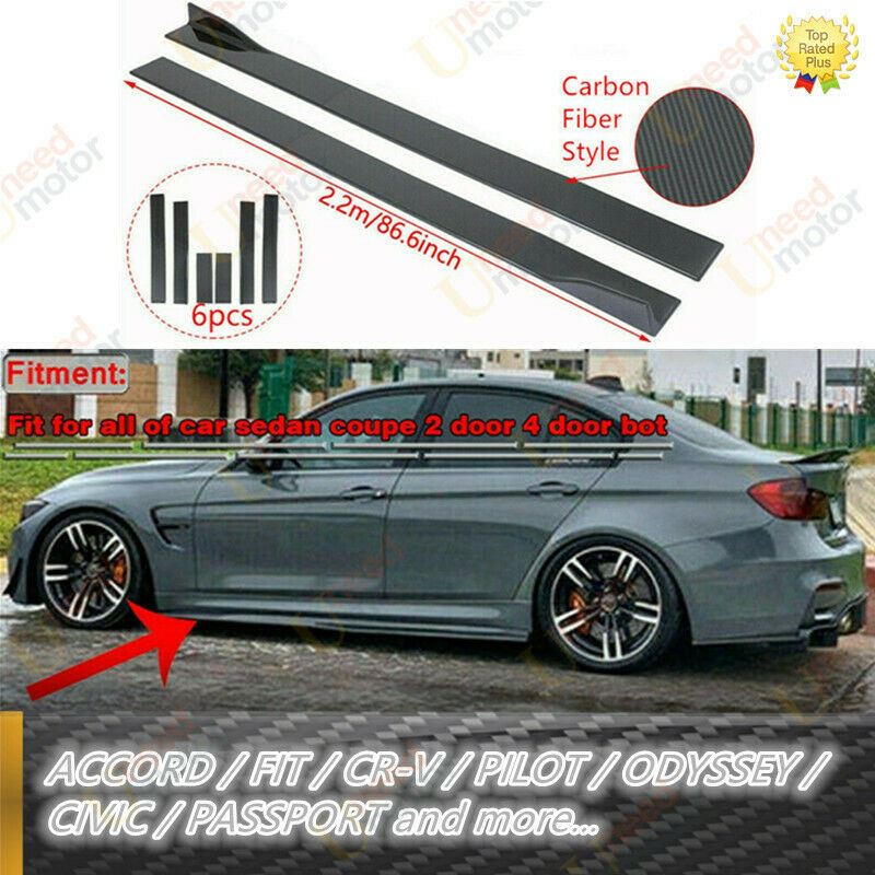 Fit Honda Accord 86.6" Side Body Skirt with Extensions Spoiler (Carbon Fiber Style)
