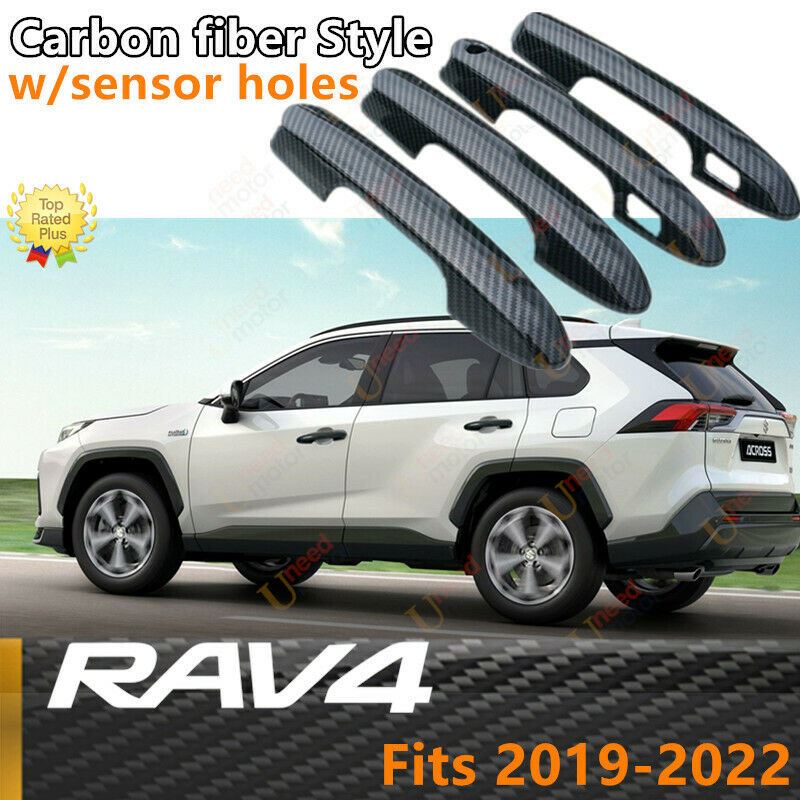Fit 2019-2022  TOYOTA RAV4 Car Side Door Handle Cover Trim (Carbon Fiber Print, Smart Holes)