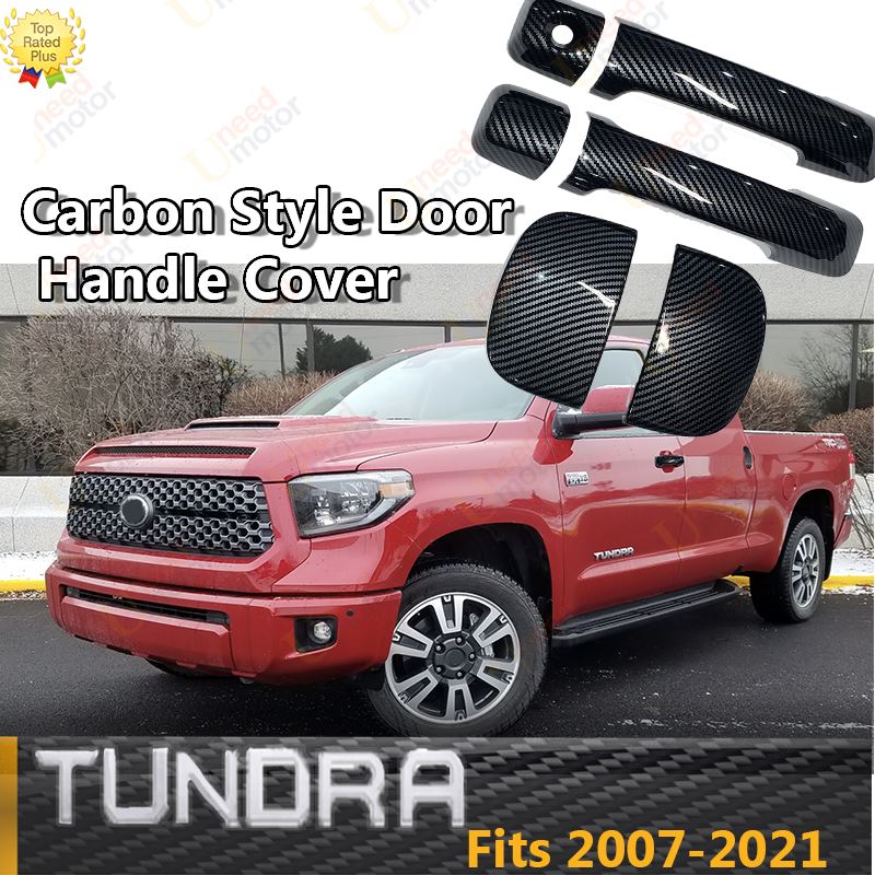 Ajuste 2007-2021 Toyota Tundra DOBLE CAB Cubiertas de manijas de puerta (estampado de fibra de carbono, 2 puertas)-1