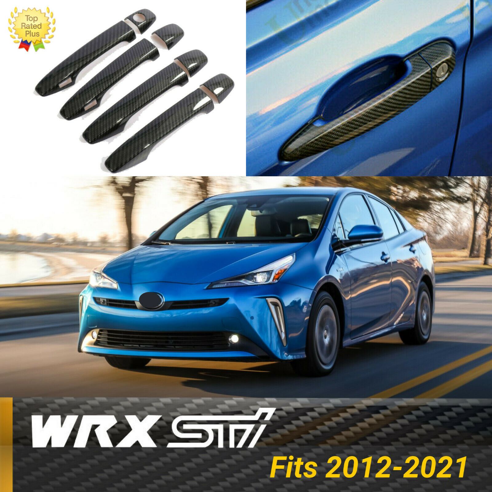 Fit 2015-2021 SUBARU WRX STI Door Handle Cover Trim (Carbon Fiber Print, Smart Holes)