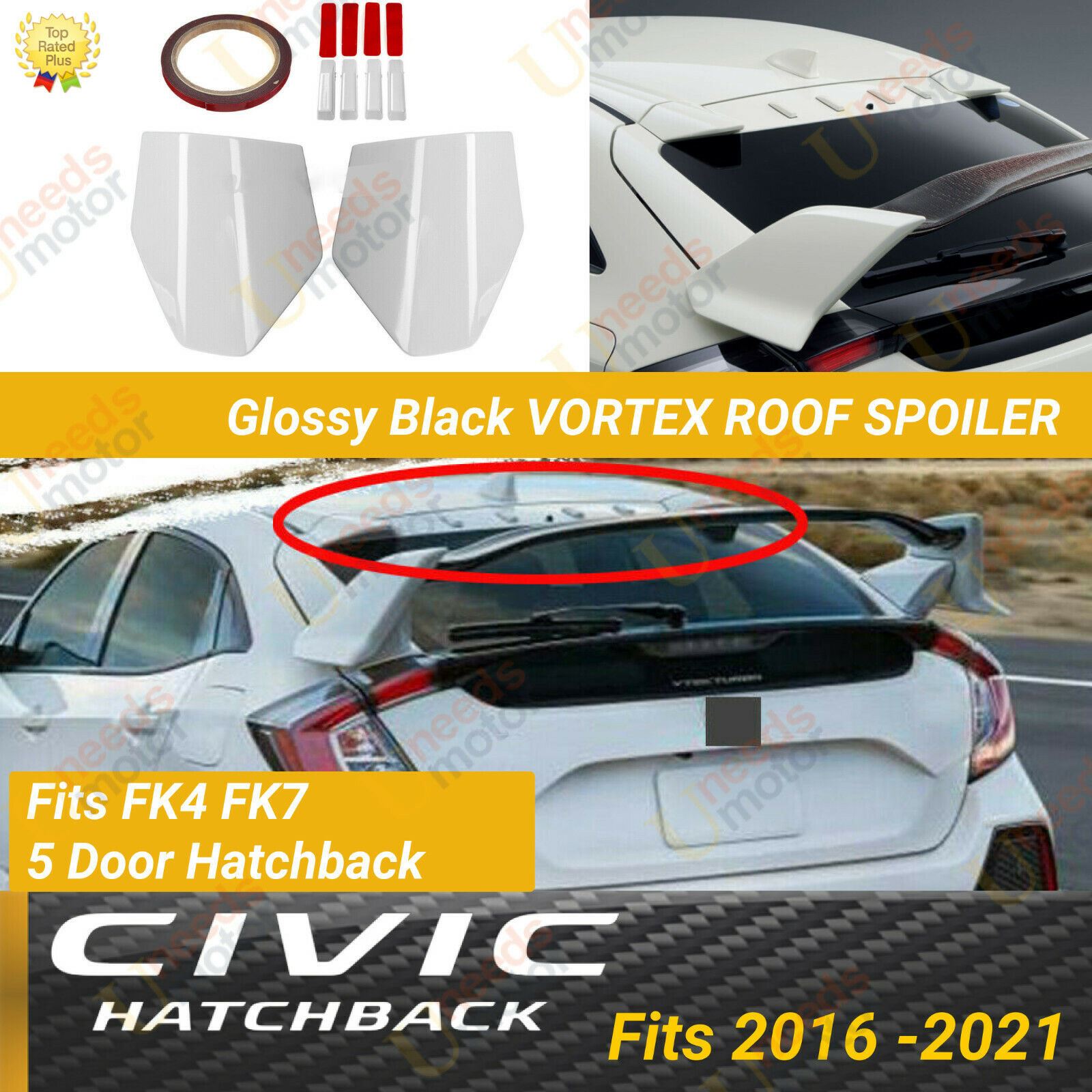 Alerón de techo para ventana Honda CIVIC FK4 FK7 5DR Hatchback Type R VORTEX 2016-2021 (blanco)