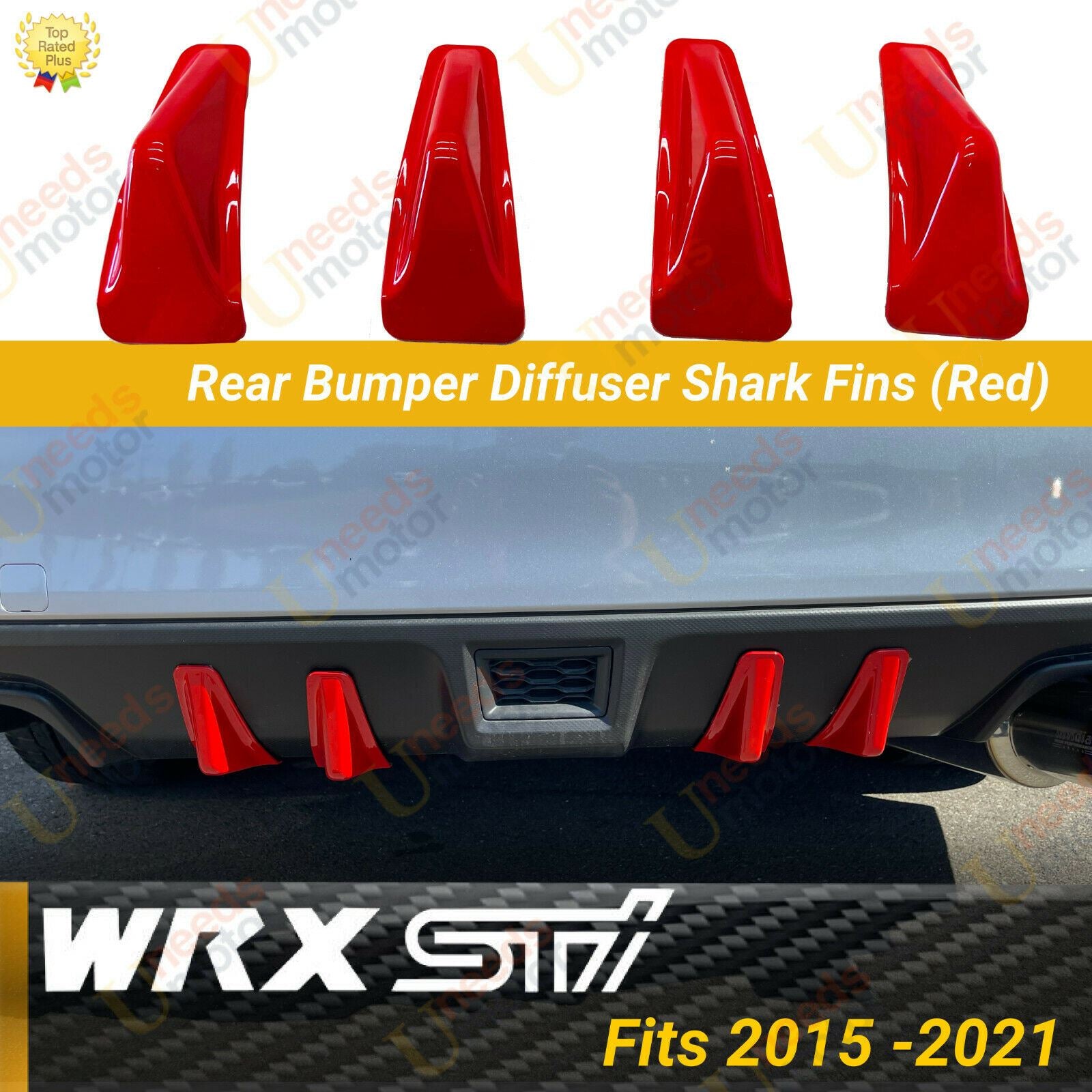 Fits 2015-2021 Subaru WRX STI 4th Sedan RED Rear Diffuser Shark Fins (Red) - 0