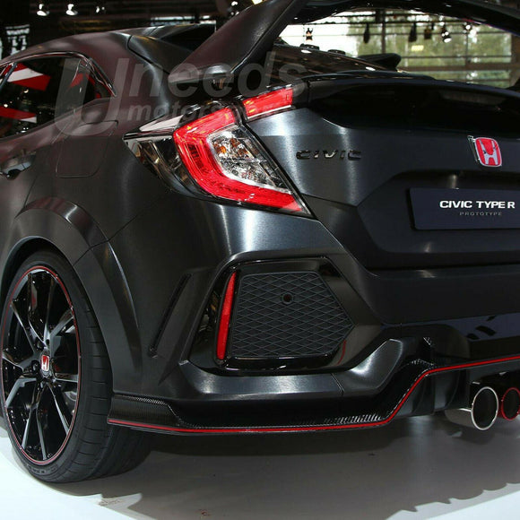 Fits 2017-2021 Honda Civic Hatchback Type R Style Rear Bumper Lip Spoiler Diffuser (Glossy Carbon Fiber Print Red)