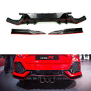 Fits 2017-2021 Honda Civic Hatchback Type R Style Rear Bumper Lip Spoiler Diffuser (Glossy Carbon Fiber Print Red)-1