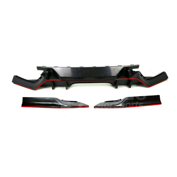 Fits 2017-2021 Honda Civic Hatchback Type R Style Rear Bumper Lip Spoiler Diffuser (Glossy Carbon Fiber Print Red)