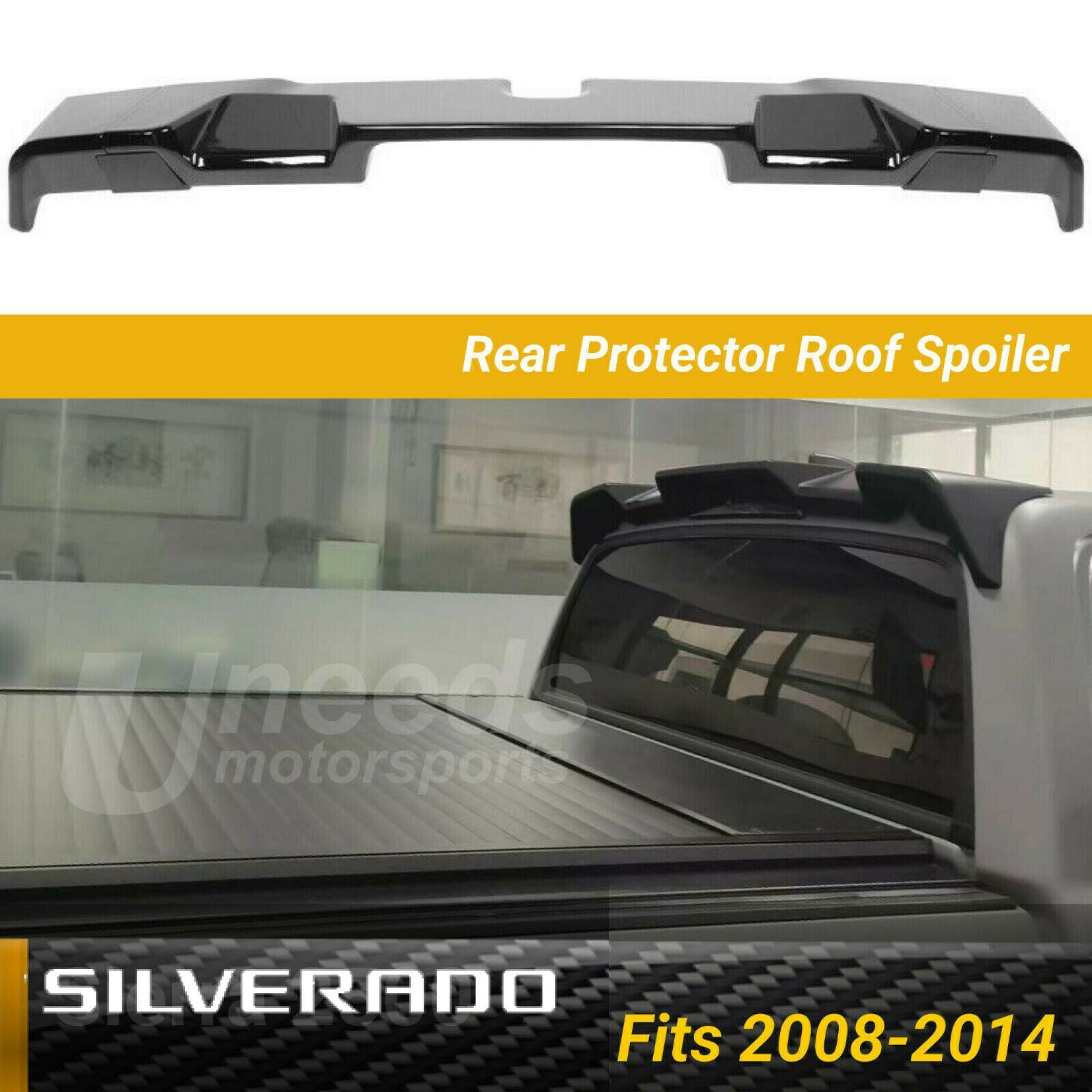 Se adapta a Chevrolet Silverado 2008-2014, protector trasero negro brillante, alerón de cabina de camión