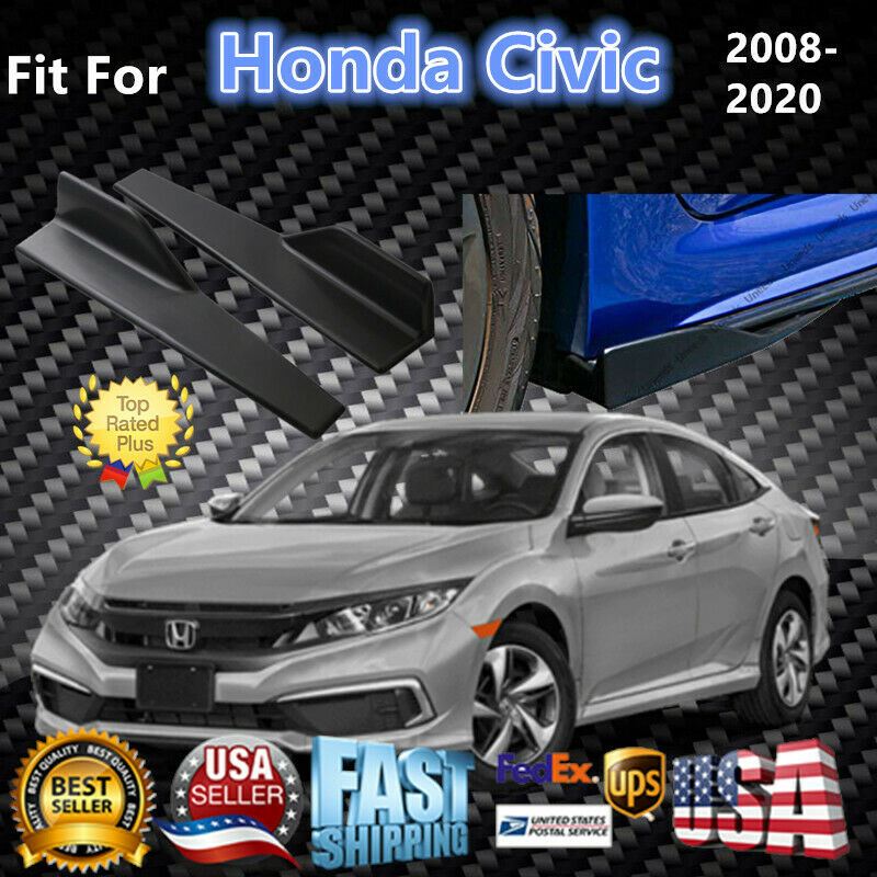Ajuste 2008-2020 Honda Civic faldas laterales negras Splitter Spoiler Difusor Wings