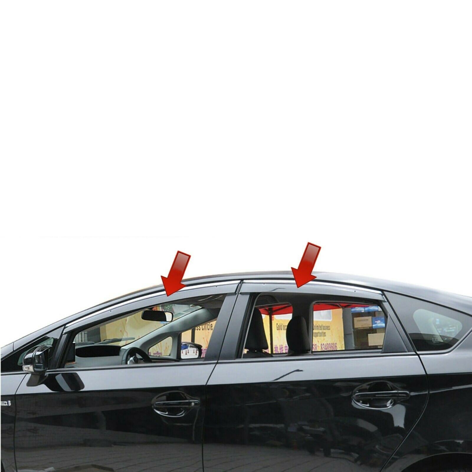 Fit 2010-2015 Toyota Prius Clip-On Chrome Trim Vent Window Visors Rain Sun Wind Guards Shade Deflectors - 0