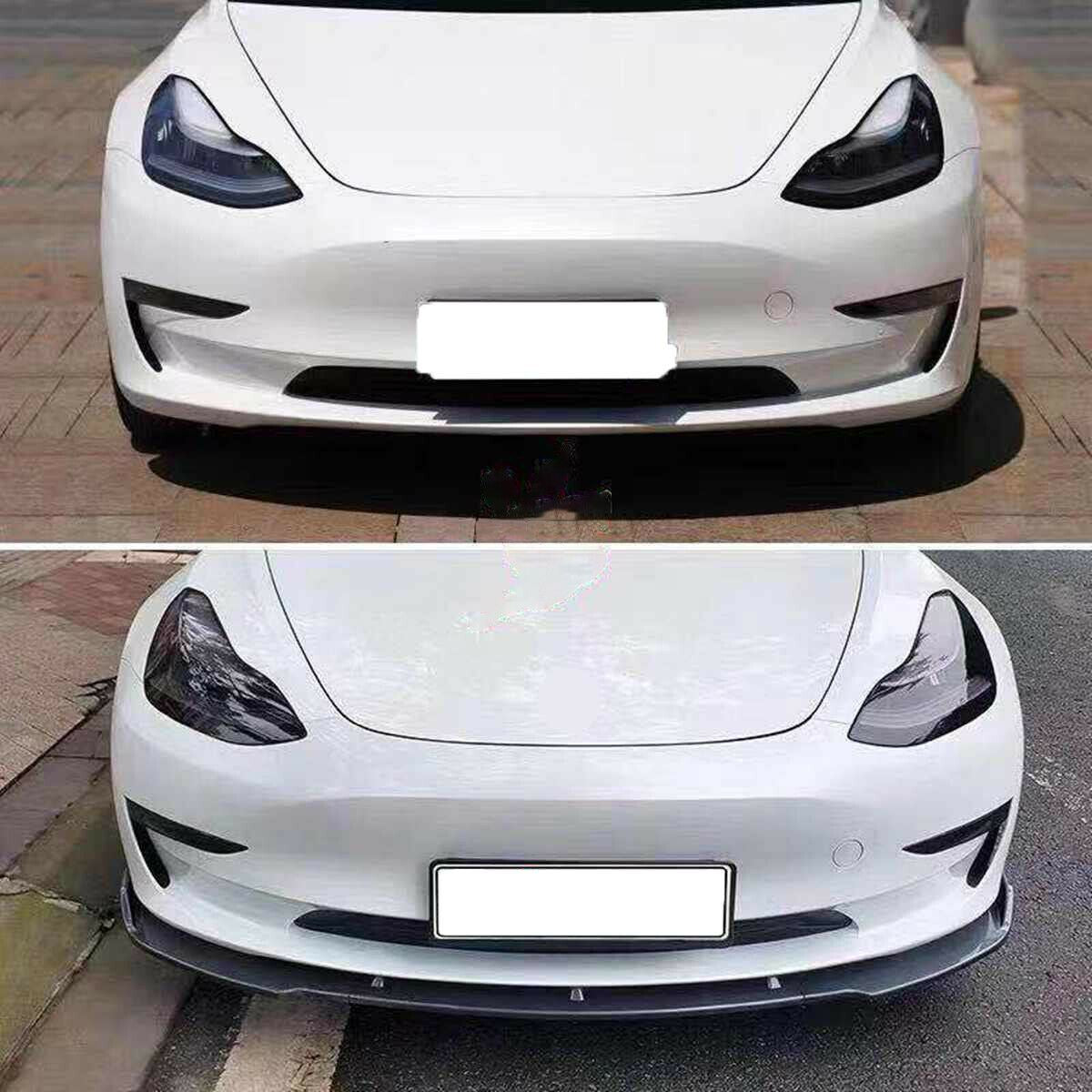 Fit 2017-2020 Tesla Model 3 Front Bumper Lip Splitter Chin (Gloss Black) - 0