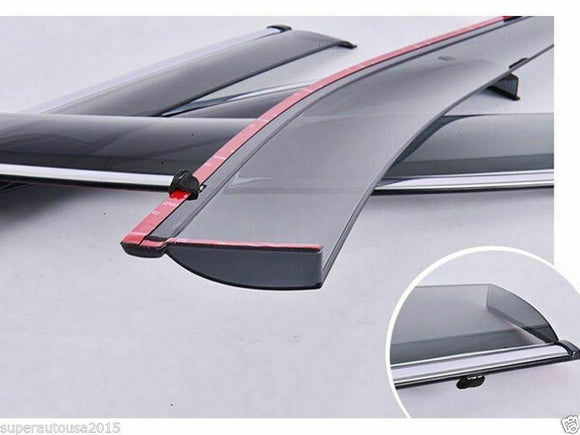 Fit 2011-2020 Jeep Grand Cherokee Clip-On Chrome Trim Vent Window Visors Rain Sun Wind Guards Shade Deflectors