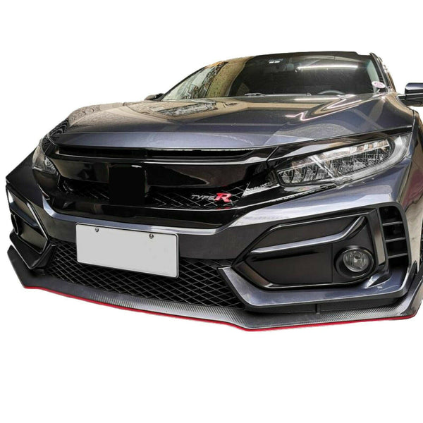 Parachoques delantero estilo Honda CIVIC Hatchback tipo R 2017-2021 (estampado de fibra de carbono con borde rojo)
