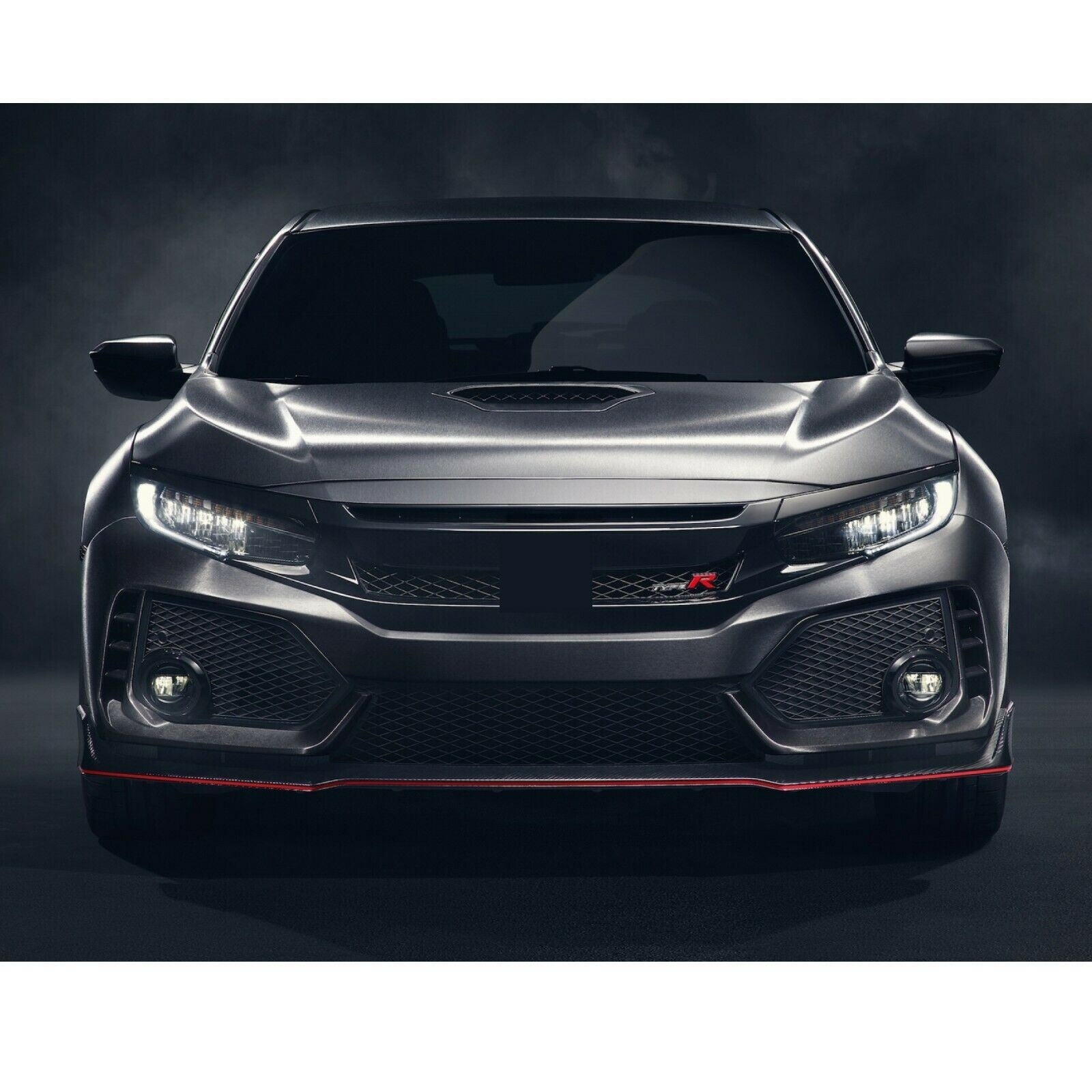 Fit 2017-2021 Honda CIVIC Hatchback Front Bumper Lip (Carbon Fiber Print with Red Trim) - 0