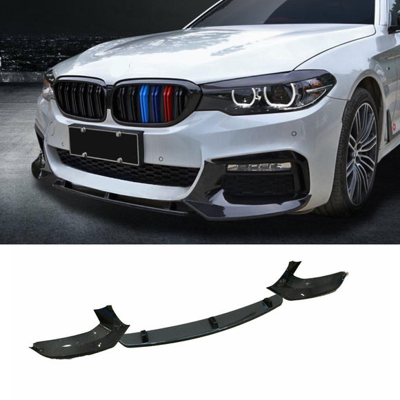 Fit 2017-2020 BMW G30 5 Series M Sport Front Bumper Lip Spoiler (Carbon Fiber Print)