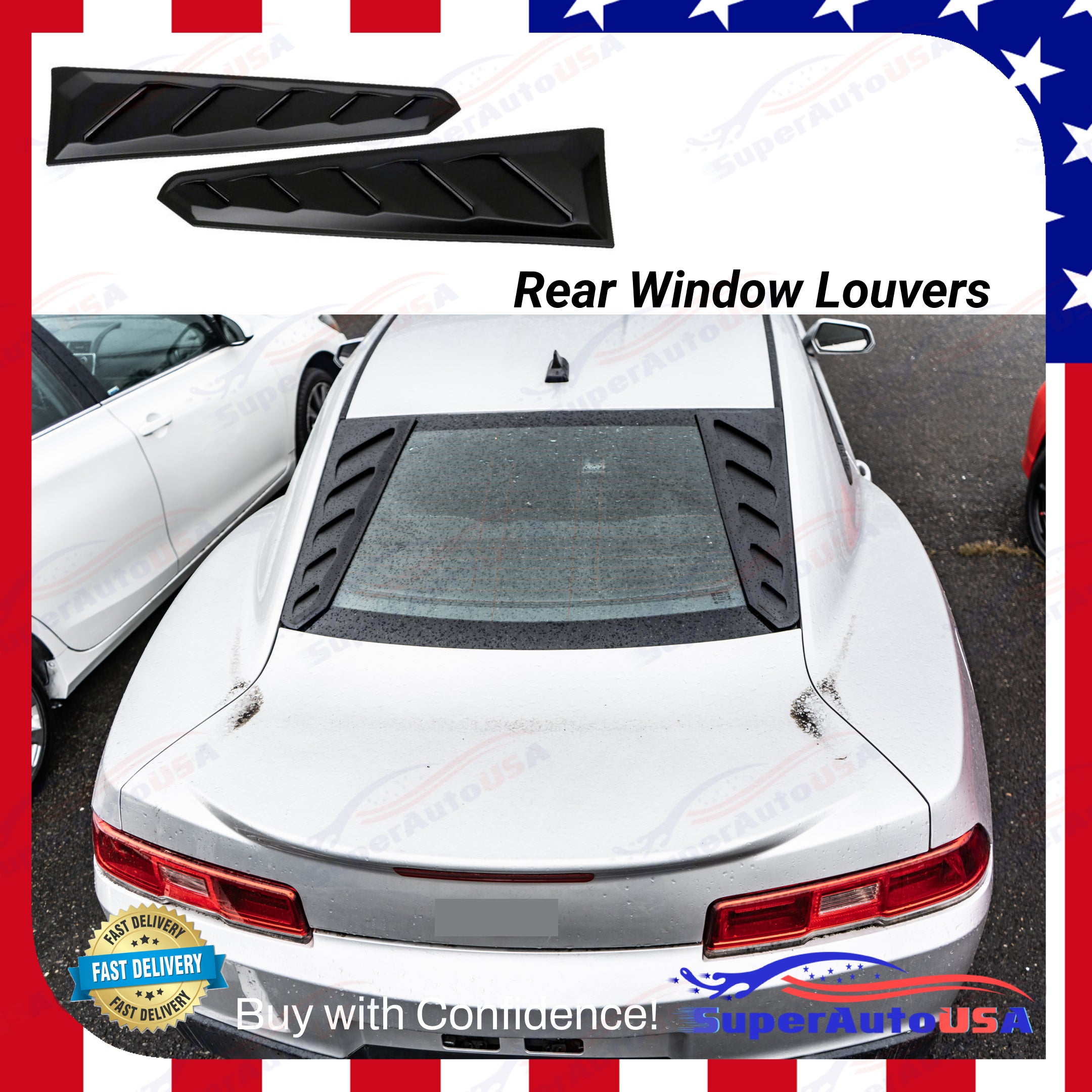 For Chevy Chevrolet Camaro 5th 2010-2015 Matte Black Sunshade Rear Window Louver-2