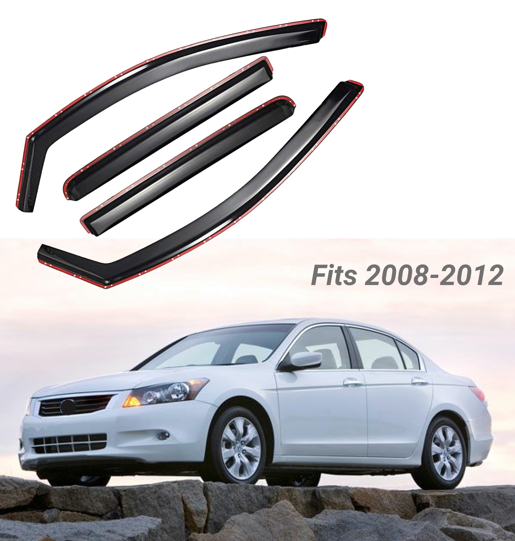 Fit 2008-2012 Honda Accord In-Channel Vent Window Visors Rain Sun Wind Guards Shade Deflectors - 0
