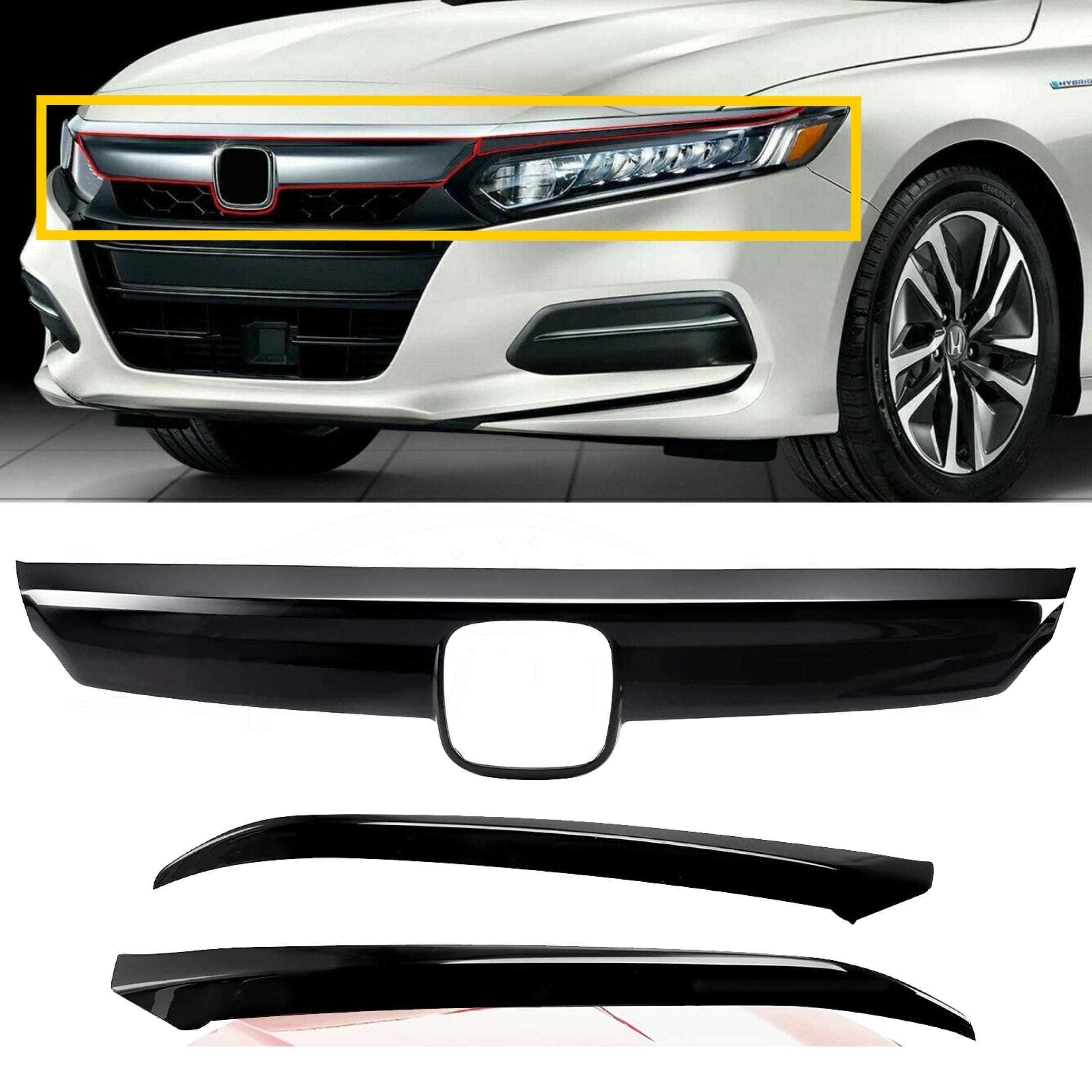 Fit 2018-2020 Honda Accord ABS Glossy Black Lip Front Grille Cover Molding Trim-1