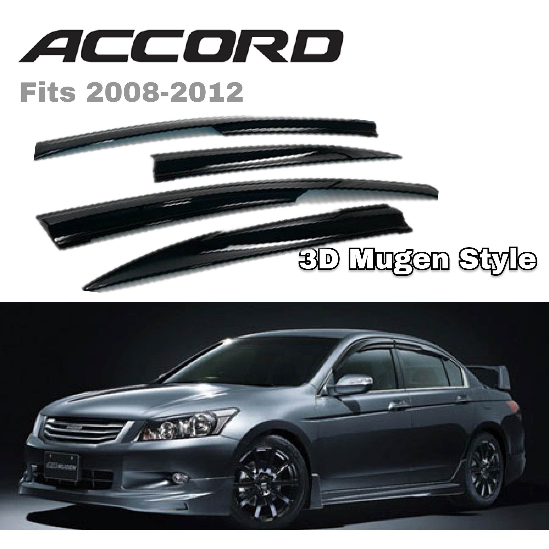Fit 2008-2012 Honda Accord 3D Mugen Style Vent Window Visors Rain Sun Wind Guards Shade Deflectors - 0