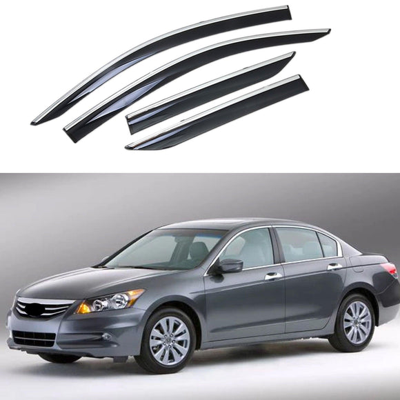 Fit 2008-2012 Honda Accord Clip-On Chrome Trim Vent Window Visors Rain Sun Wind Guards Shade Deflectors