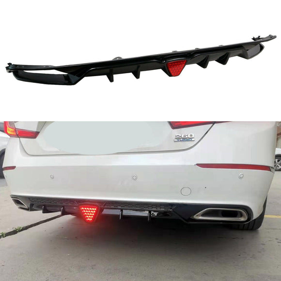 Fit 2018-2023 Honda Accord Sport Rear Diffuser Spoiler w/ LED Brake Light (Gloss Black)