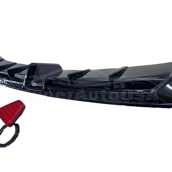 Fit 2018-2023 Honda Accord Sport Rear Diffuser Spoiler w/ LED Brake Light (Gloss Black)