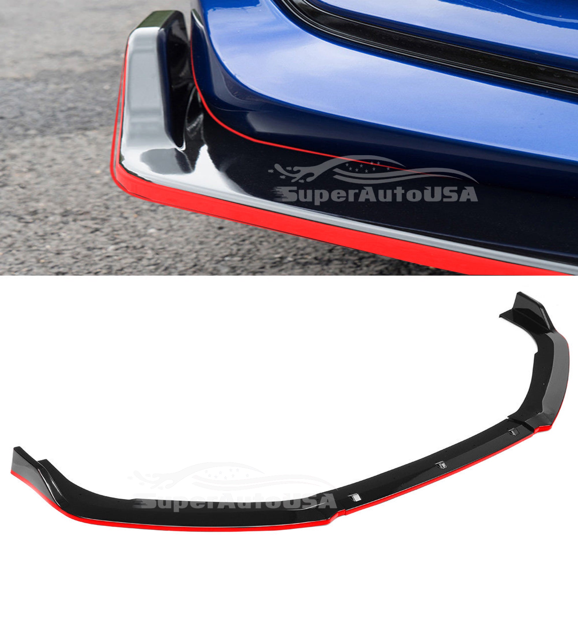 Fits 2018- 2021 Honda Accord Sedan Front Bumper Lip Spoiler(Glossy Black With Red Trim)-4