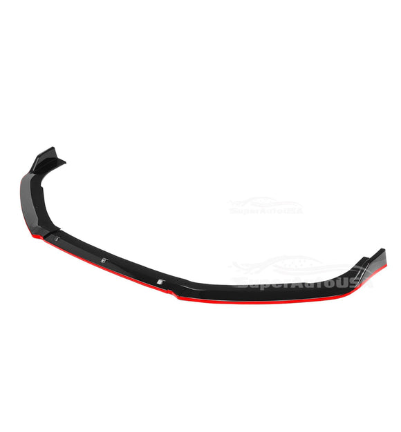 Fits 2018-2023 Honda Accord Sedan Front Bumper Lip Spoiler(Glossy Black With Red Trim)