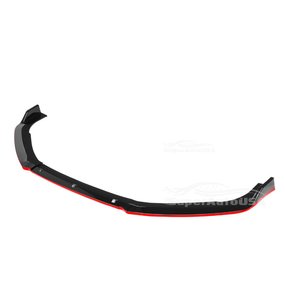 Fits 2013-2017 Honda Accord Front Bumper Lip Spoiler (Gloss Black with Red Trim)