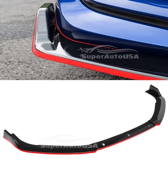 Fits 2013-2017 Honda Accord Front Bumper Lip Spoiler (Gloss Black with Red Trim)