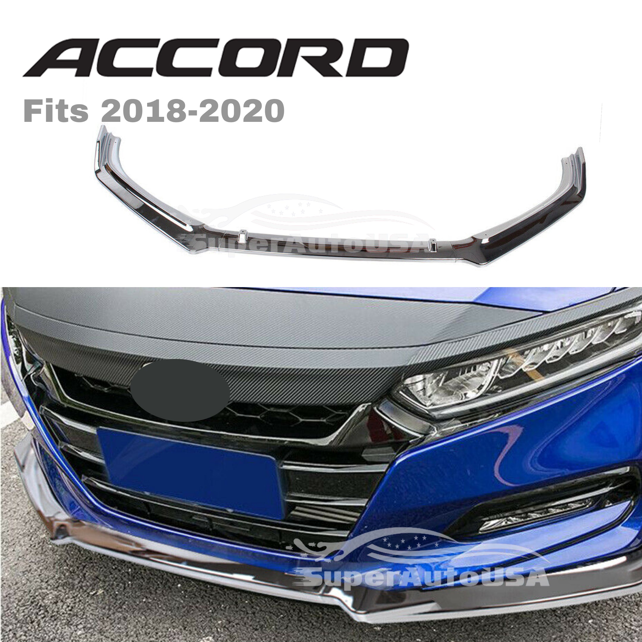 Alerón de parachoques delantero para Honda Accord 4Dr Sedan 2018-2020 (negro brillante) - 0