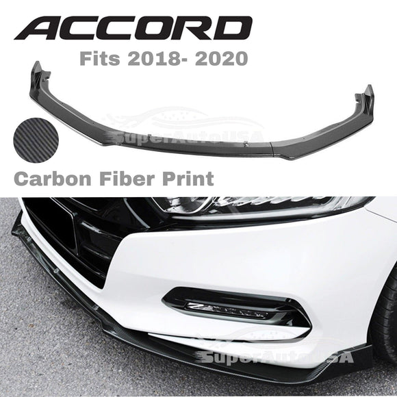 Fit 2018-2023 Honda Accord 4Dr Sedan Front Bumper Lip Spoiler (Carbon Fiber Print)