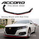 Fits 2018-2023 Honda Accord Sedan Front Bumper Lip Spoiler(Glossy Black With Red Trim)-2