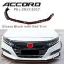 Fits 2013-2017 Honda Accord Front Bumper Lip Spoiler (Gloss Black with Red Trim)-2