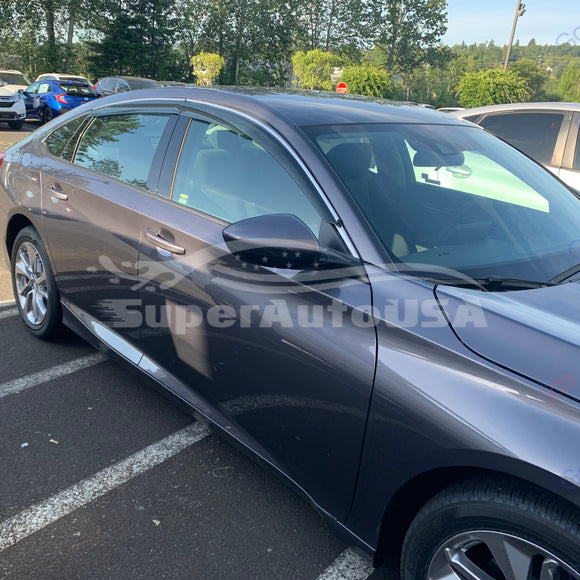 Fit 2018-2023 Honda Accord 3D Wavy Style Chrome Trim Vent Window Visors Rain Sun Wind Guards Shade Deflectors