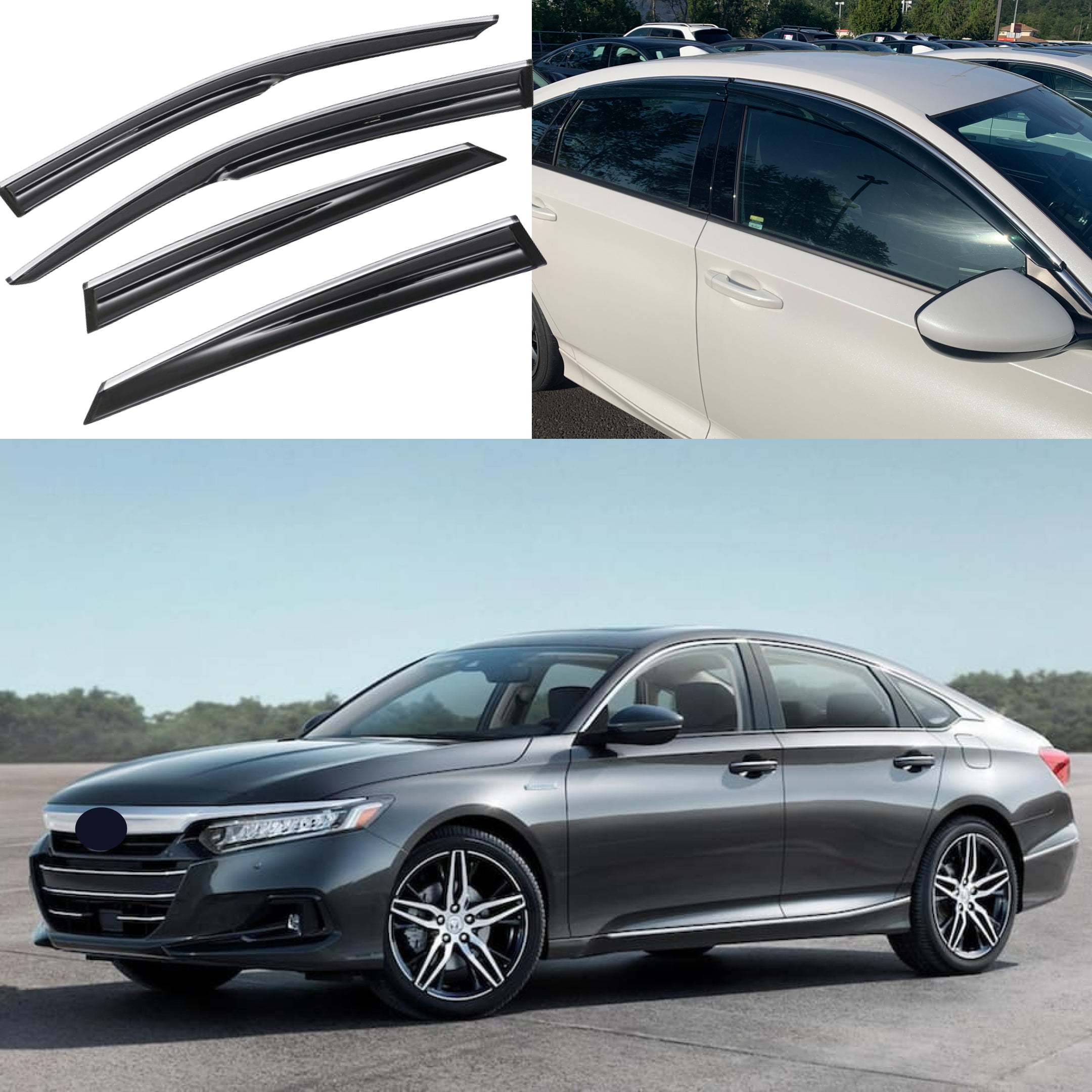 Compatible con Honda Accord 2018-2021, viseras cromadas con clip para ventana de ventilación, protectores contra viento y lluvia, deflectores de sombra