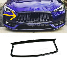 Fits 2017-2022 Q60 Front Grille Grill Outline Trim Frame Cover (Gloss Black)