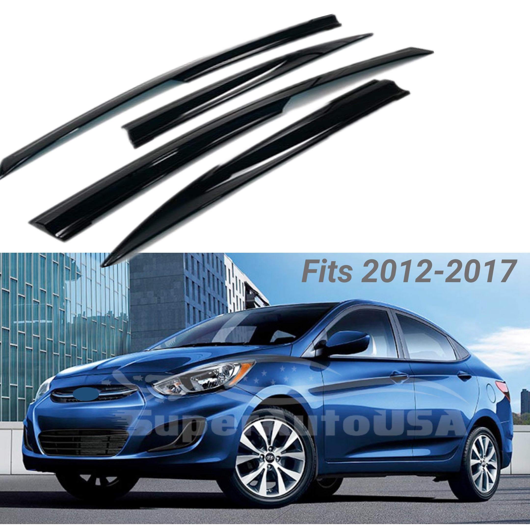 Ajuste 2012-2017 Hyundai Accent 3D Mugen Style Vent Window Viseras Rain Sun Wind Guards Shade Deflectors