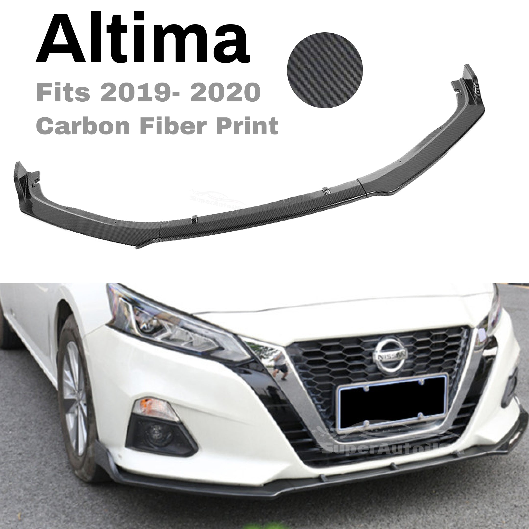 Fit 2019-2020 NISSAN ALTIMA FRONT BUMPER LIP SPOILER (Carbon Fiber Print) - 0