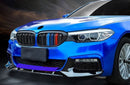 Detailed close-up of the mirror-finish gloss black clear coat on the BMW G30 front lip spoiler