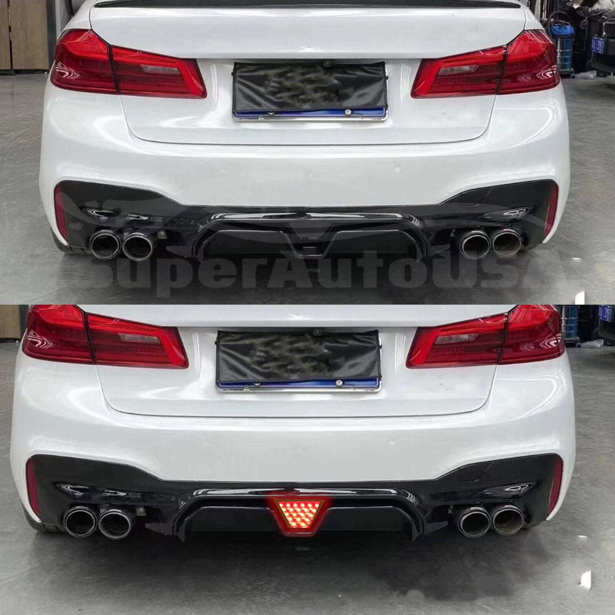 For 2017-2022 BMW 5 Series G30 Sedan Rear Bumper Diffuser with LED Light