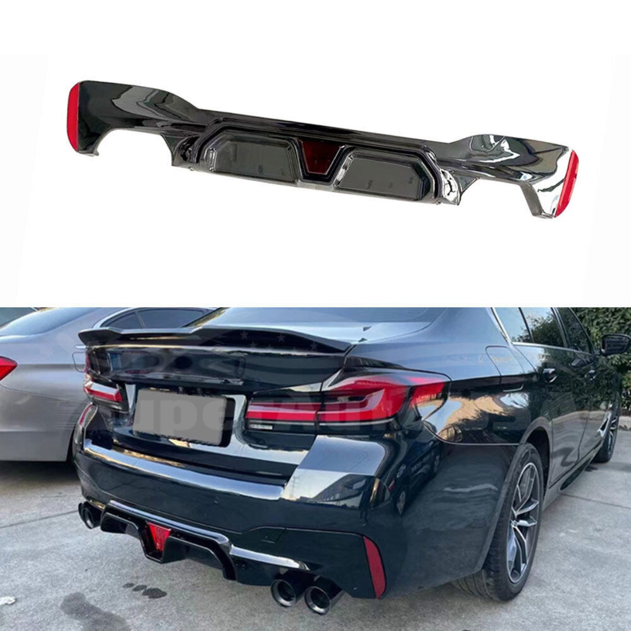 For 2017-2022 BMW 5 Series G30 G38 Sedan Rear Bumper Diffuser with LED Light