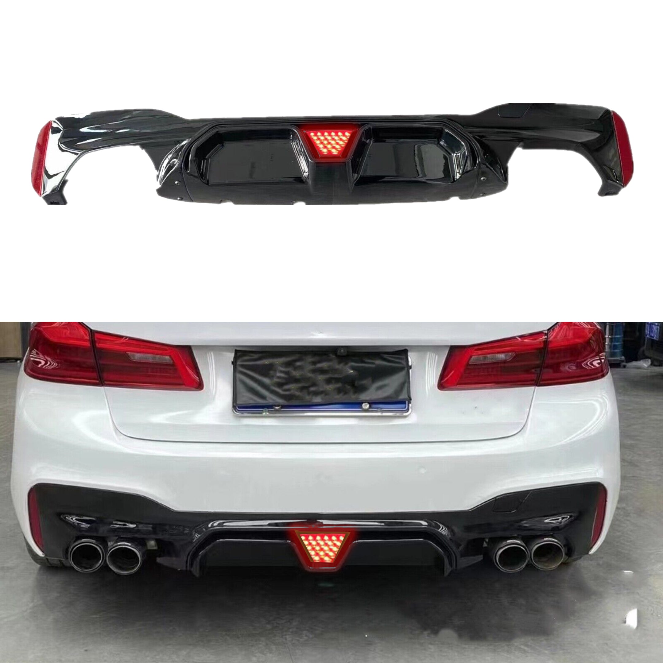 For 2017-2022 BMW 5 Series G30 G38 Sedan Rear Bumper Diffuser with LED Light