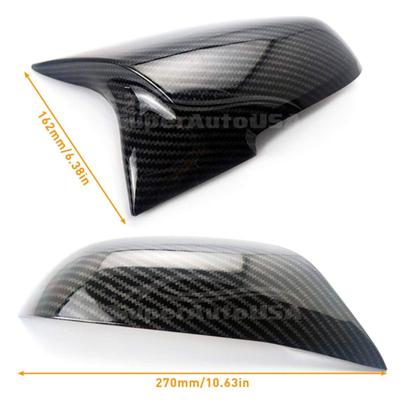 Fits 2012-2016 BMW 5 Series F10 F15 M Style Rearview Side Mirror Cover Caps Horn (Carbon Fiber Print)