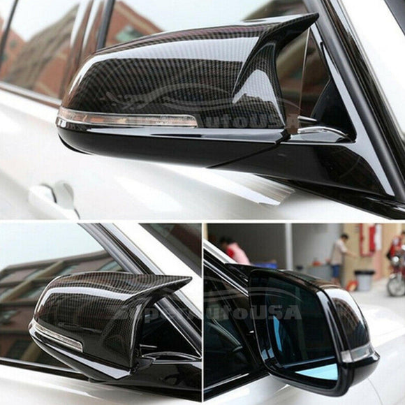 Fits 2012-2016 BMW 5 Series F10 F15 M Style Rearview Side Mirror Cover Caps Horn (Carbon Fiber Print)
