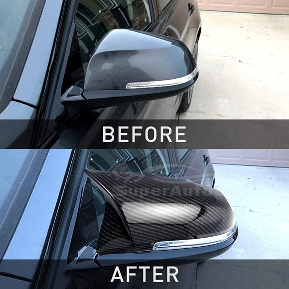 Fits BMW 1/3/4 series M2 Rearview Side Mirror Cover Caps Horn Style (Carbon Fiber Print)