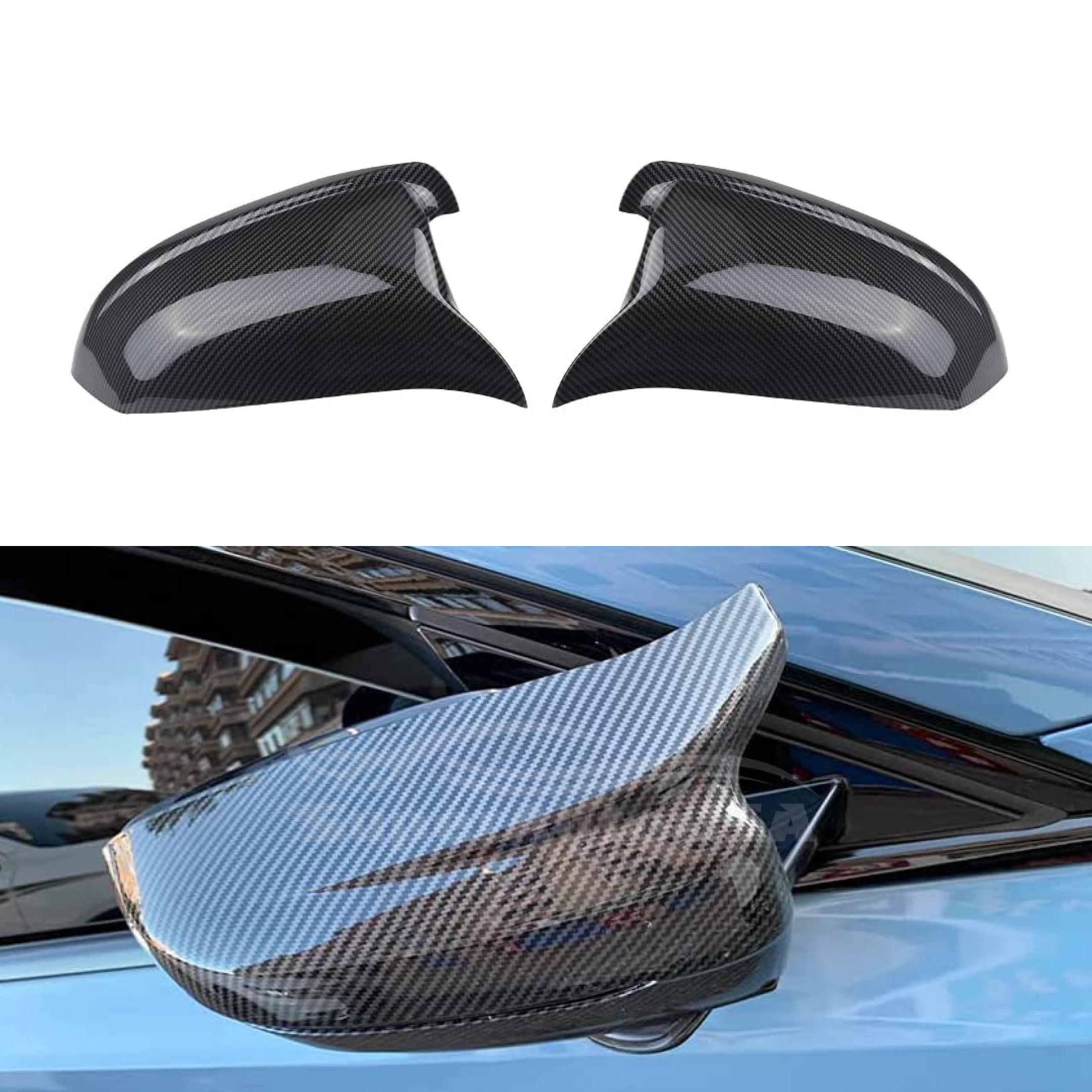 Fits 2012-2016 BMW 5 Series F10 F15 M5 Rearview Side Mirror Cover Caps Horn Style (Carbon Fiber Print)