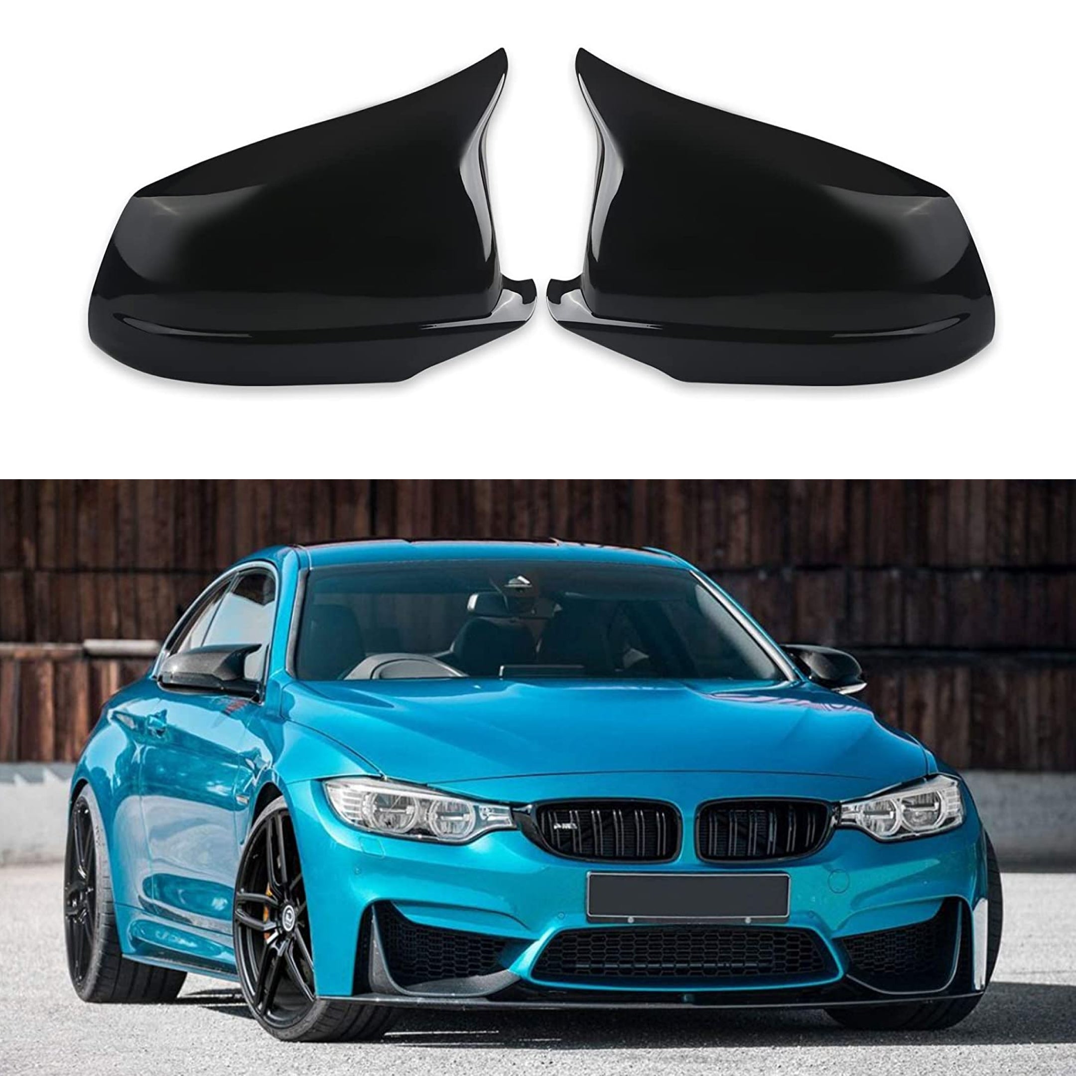 Fits BMW 1/3/4 series M2 Rearview Side Mirror Cover Caps Horn Style (Gloss Black)