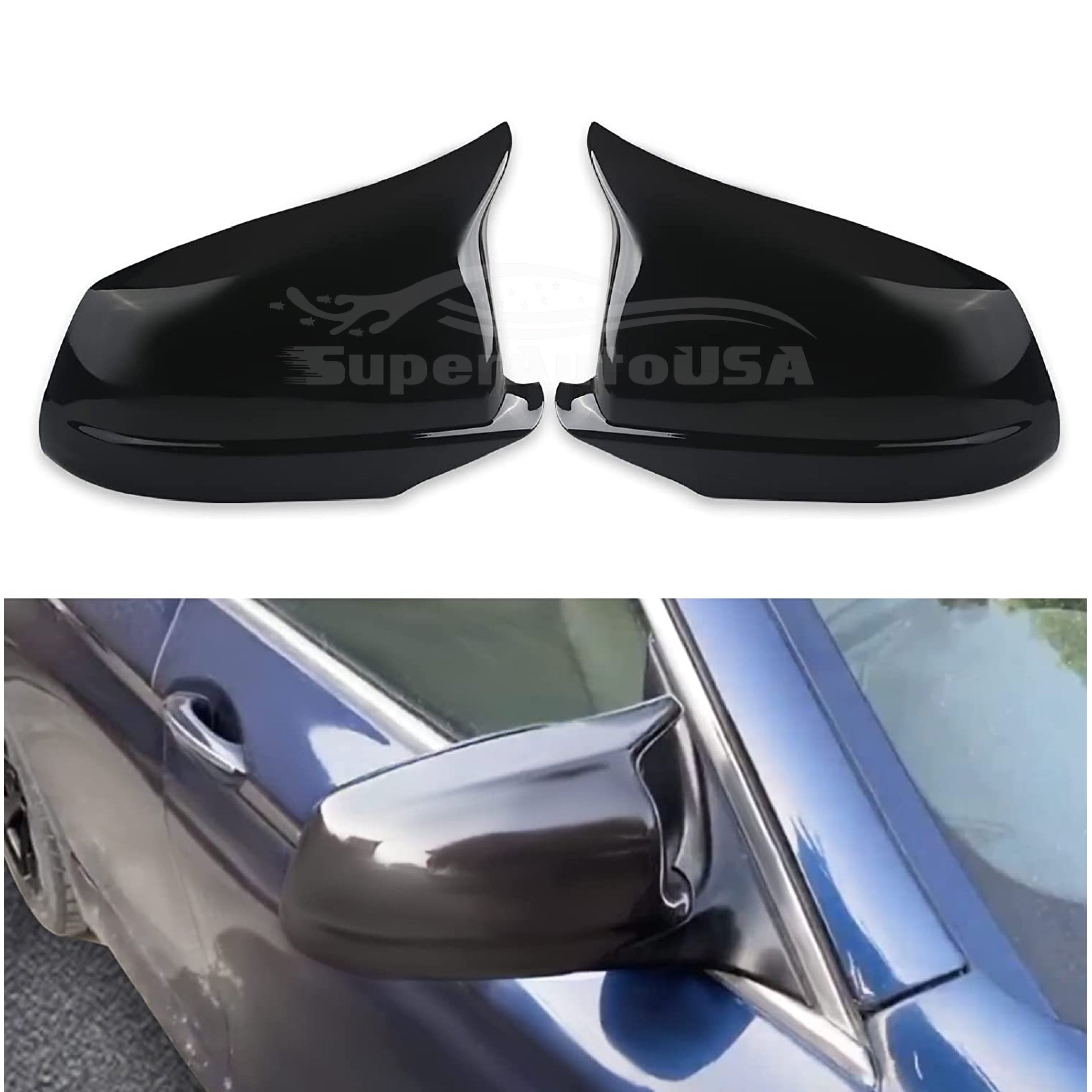 Fits BMW 1/3/4 series M2 Rearview Side Mirror Cover Caps Horn Style (Gloss Black) - 0