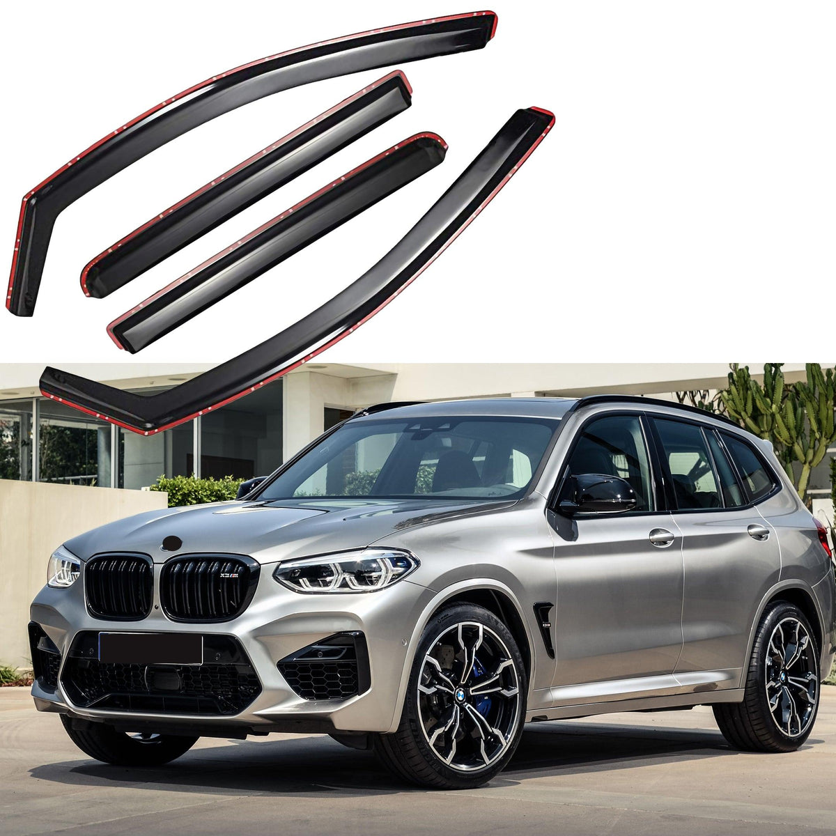 In-Channel Rain Guards For 2015-2019 BMW X6 – Dark Smoke Side Window Visors, 4-Piece Set, Clip-On + Adhesive