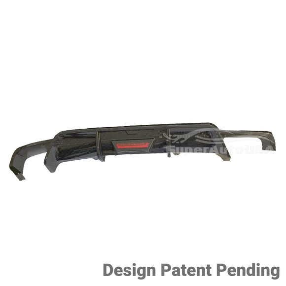 Fit 2019-2026 Toyota Camry Rear Bumper Lower Diffuser Spoiler with LED Light (Carbon Fiber Print)